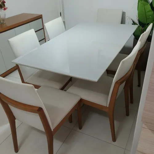 Mesa de Jantar Tampo de Vidro com 6 Cadeiras