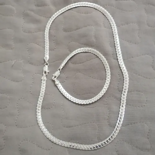 Kit de prata cordão e pulseira