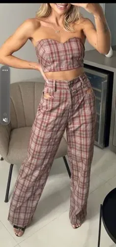 Calça social xadrez feminina tam 40