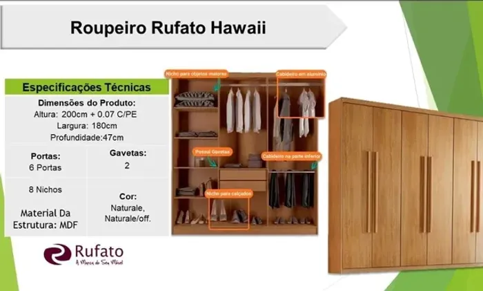Roupeiro rufato  06 pts MDF