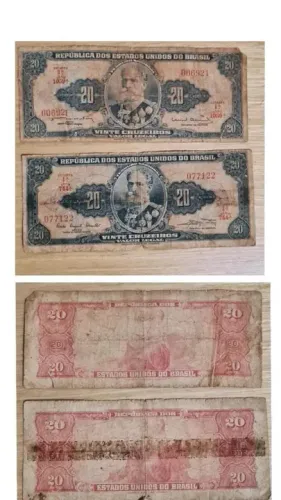 Cédulas antigas brasileiras de 20 cruzeiros