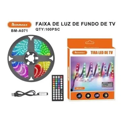 Fita LED 5050 RGB 5m USB Lâmpada Flexível Cabo Controle 5V controle de voz