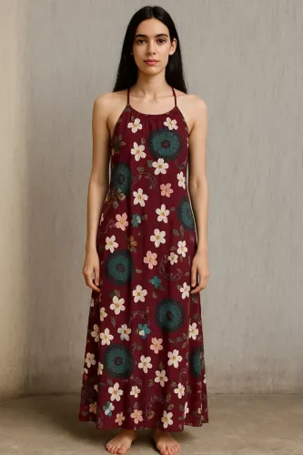 Vestido Longo Floral Vinho