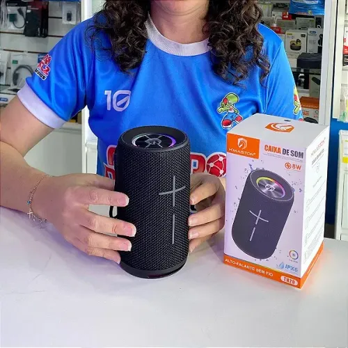 Caixa de Som Bluetooth Sem fio 8W com LED IPX6 Resistente a Água, TWS, Rádio - H'Maston 