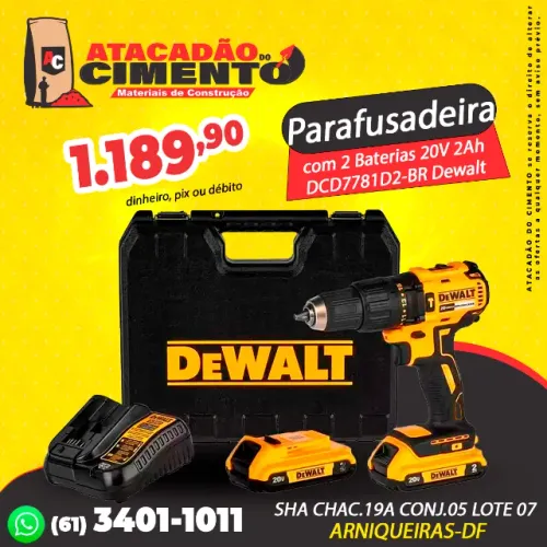 Parafusadeira com 2 Baterias 20V 2Ah DCD7781D2-BR Dewalt