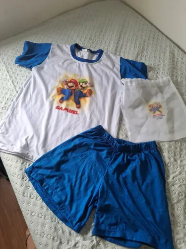 Pijama  infantil do Mario Bros personalizado nome Samuel