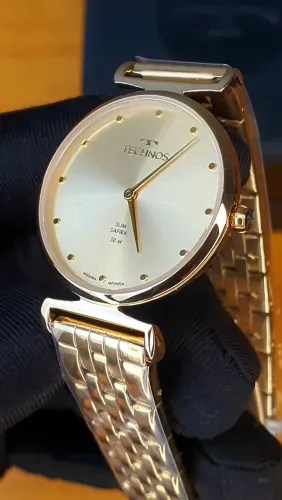 Technos Slim feminino 32mm safira dourado 