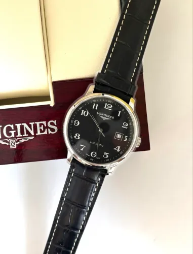 Relógio Longines Collection Automático Preto - Safira | Couro Legítimo |Transparente