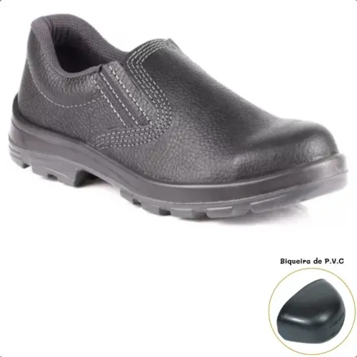 Sapato Preto Elástico Couro Bico Plástico PU Bidensidade Usafe Fujiwara