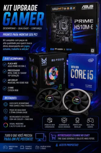 Kit Upgrade Gamer Intel i5 10ª Geração + ASUS H510M-E + Air Cooler RGB