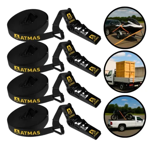 Kit 4 Cintas Catracas para Amarrações de Carga 800kg com 5m e Gancho J Duplo