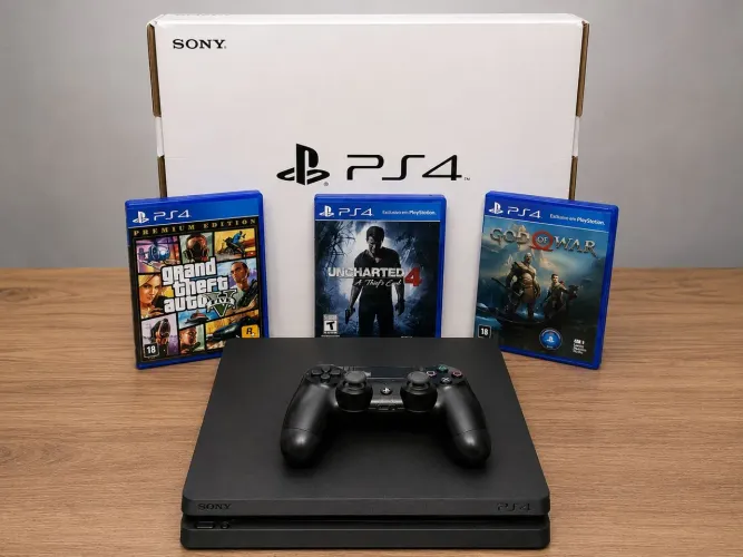 ? PLAYSTATION 4 SLIM 1TB - MUITO NOVO!