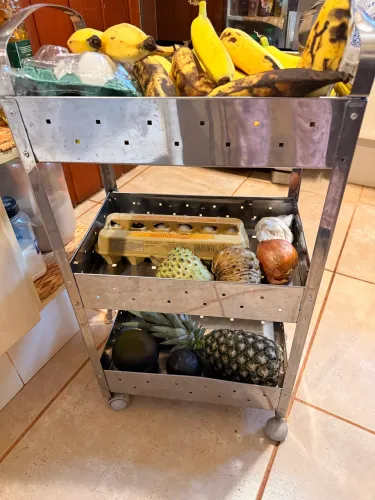 Fruteira inox 3 repartições com rodinha