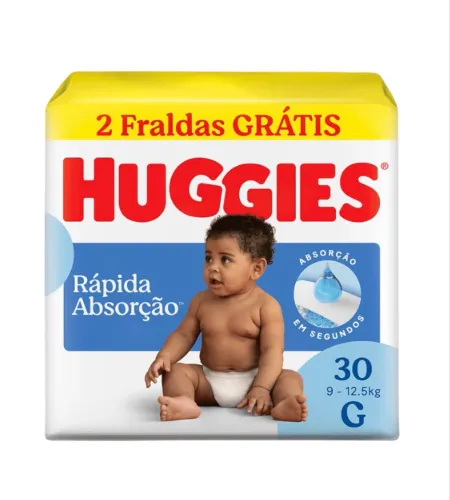Fralda Huggies G com 30 fraldas