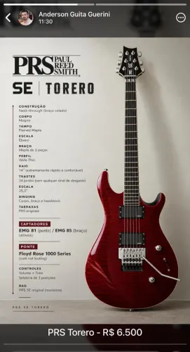 Guitarra PRS Torero - NOVÍSSIMA