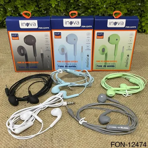 Fone com fio colorido marca inova 