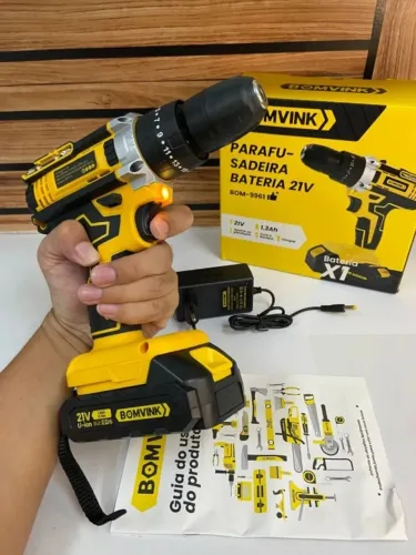 Parafusadeira E Furadeira De Impacto 21V BomVink Com Bateria Recarregável