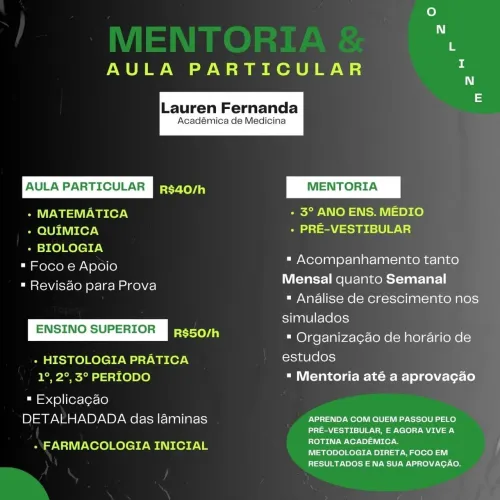 Mentoria para Vestibular e Aulas Particulares | Biologia, Química e Matemática