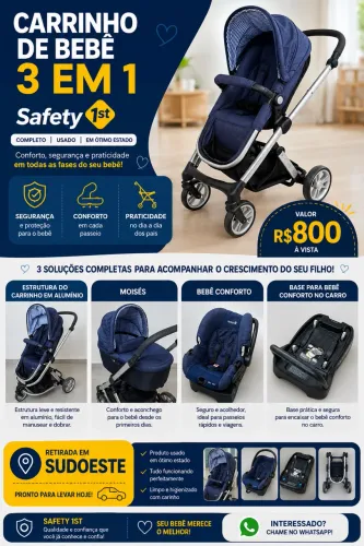 Vendo carrinho e bebê conforto Safety st , cor especial azul marinho 