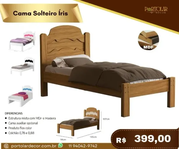 Cama solteiro Iris, a pronta entrega