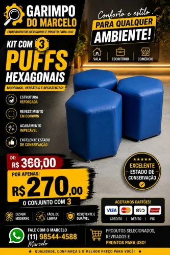 Kit com 3 Puffs Hexagonais - Excelente Estado - R$ 270