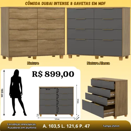 Cômoda Dubai 8 gavetas 