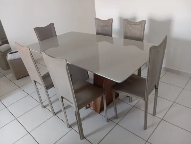 Mesa tampo de vidro 6/ cadeiras