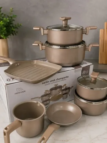 Jogo de Panelas Mimo Style Cook Champanhe 7 Peças Revestimento Cerâmico