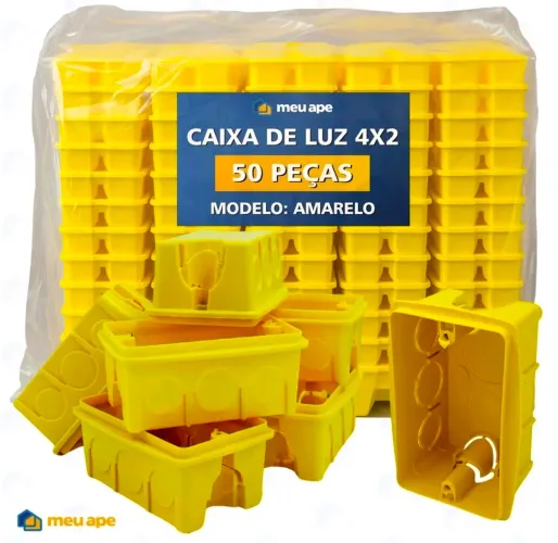 50 Caixa de Luz 4x2 Reforcada P/ Tomada Interruptor Embutir Amarelo