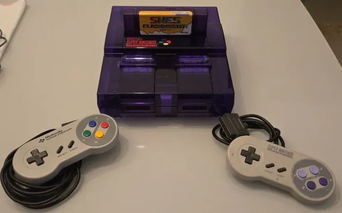 Super Nintendo Original Custom Roxo + 2 Controles + Flashcart + Mario