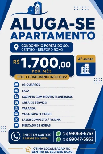 Alugo apartamento no Condomínio portal do Sol B.Roxo- Centri