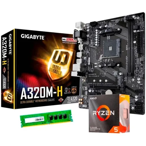 Kit Upgrade AMD Ryzen 5 2400G + Placa Mãe Gigabyte A320M-H + 8GB RAM DDR4 Adata