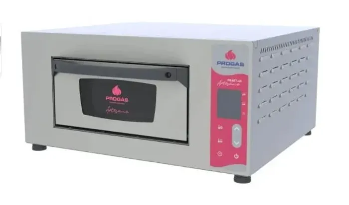 Temperatura ajustável até 450º C; - Iluminação interna; - Aço ino/ forno para pizza