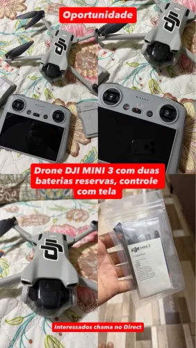 DRONE DJI MINI 3 controle com tela 3 baterias ?