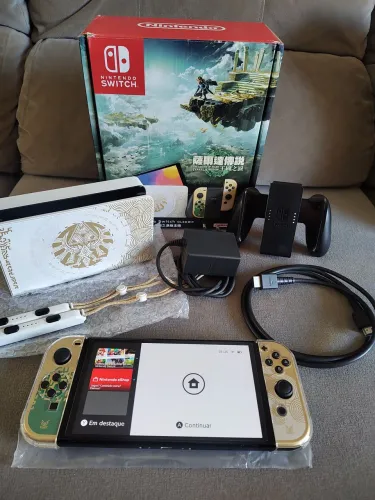 NINTENDO SWITCH OLED ZELDA COMPLETO IMPECÁVEL DESBLOQUEADO 