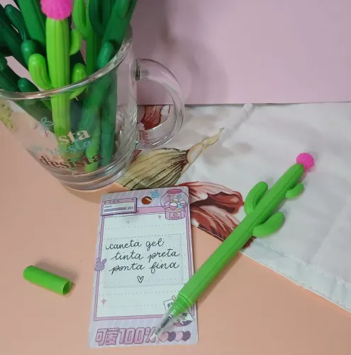 Caneta fofa cacto em gel cor preta