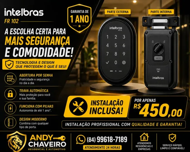 ? Fechadura Digital Intelbras FR 102 + Instalação Inclusa | R$ 450 | Garantia de 1 Ano