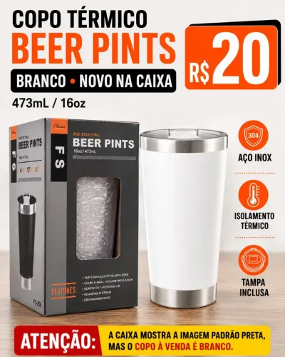 Copo Térmico Beer Pints 473ml Branco - Novo na Caixa
