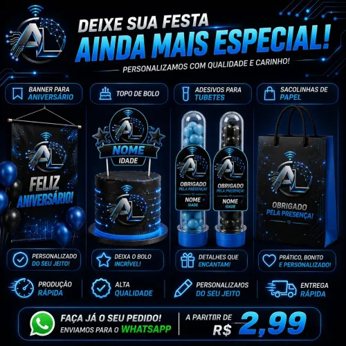 Personalize sua festa conosco! Entrega super rápida.