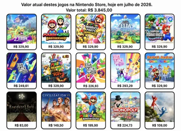 Coleção de 15 Jogos Premium de Nintendo Switch ? Lote Completo com Valor Total de R$ 3.845