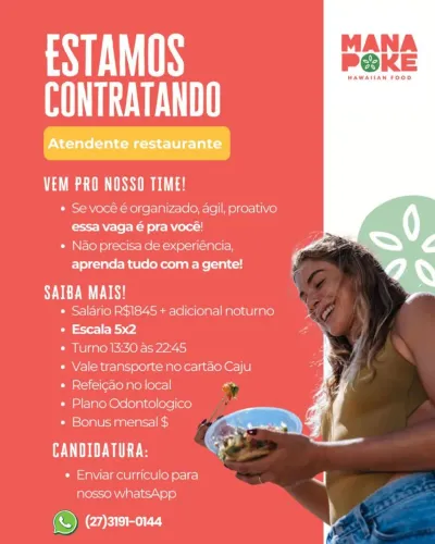 Atendente  Restaurante havaiano 