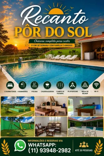 Chácara Recanto Pôr do Sol | Piscina, Churrasqueira e Lazer Completo