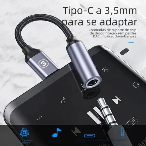 Adorei p2 3.5mm para Tipo-C funciona em todos dispositivos com chip DAC
