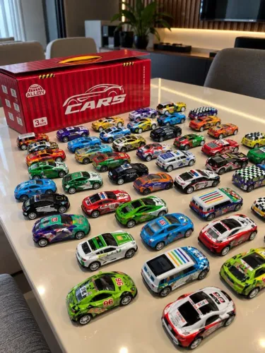 KIT 48 CARRINHOS DE FRICÇÃO + PISTA E CONTAINER