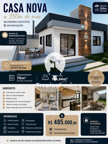 Casa com 2 dormitórios (1suite) à venda, Gaivotas, MATINHOS - PR