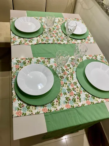 Conjunto de Mesa Posta Floral Verde - 6 lugares