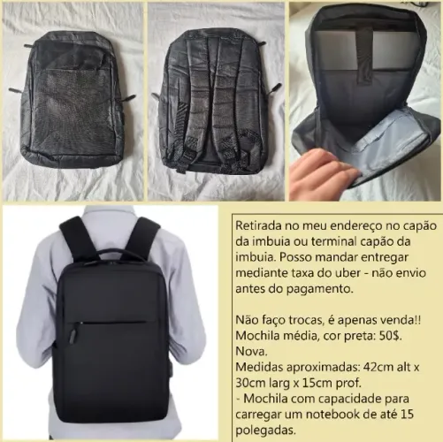 Mochila média preta nova