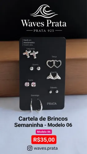 Cartela com Sete Pares de Brincos Semaninha Prata 925
