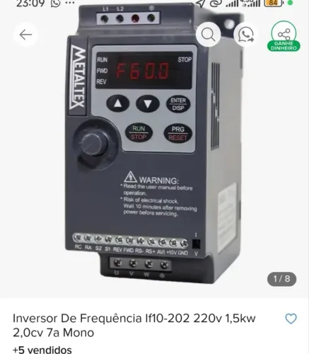 Inversor de frequência lf10-202 220v 1,5kw.2,0cv 7a mono