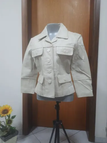 jaqueta de couro costa blanca marfim m modelagem pequena